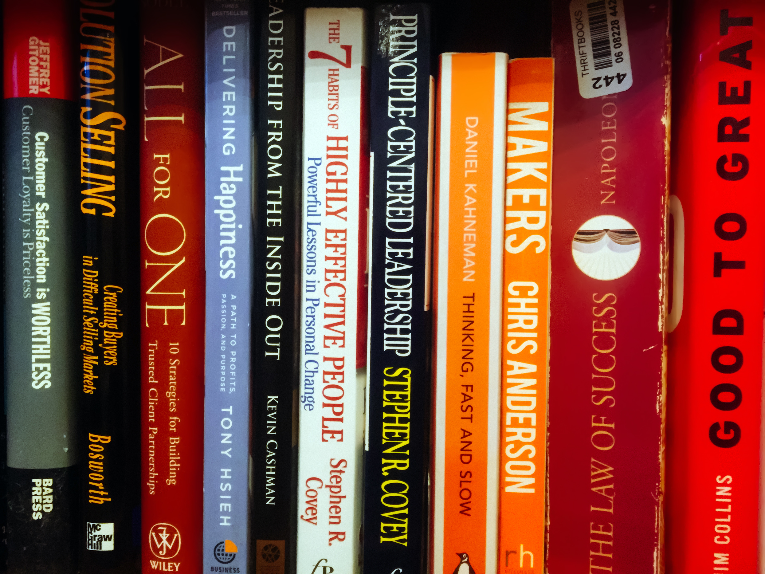 line of books on shelf business books